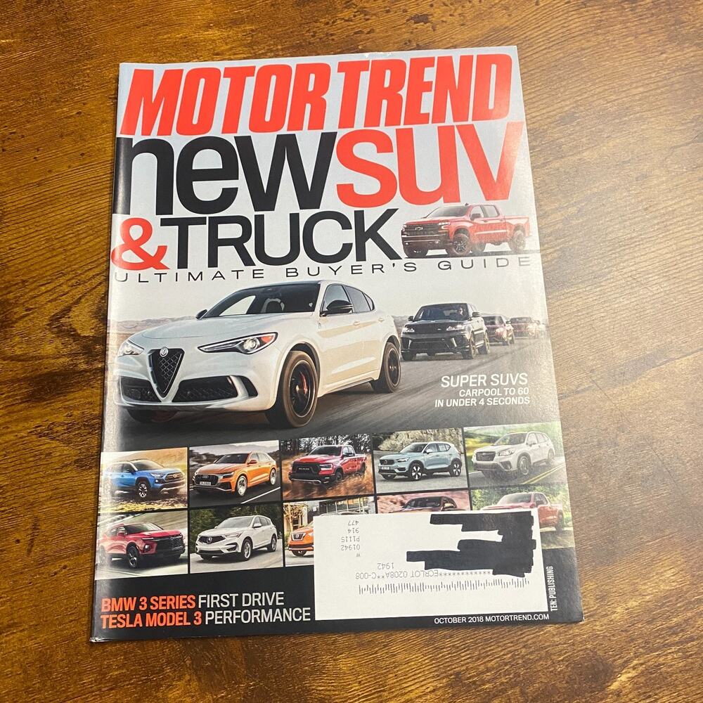 Motor Trend Magazine October 2018 - Cut off part of Cover Page